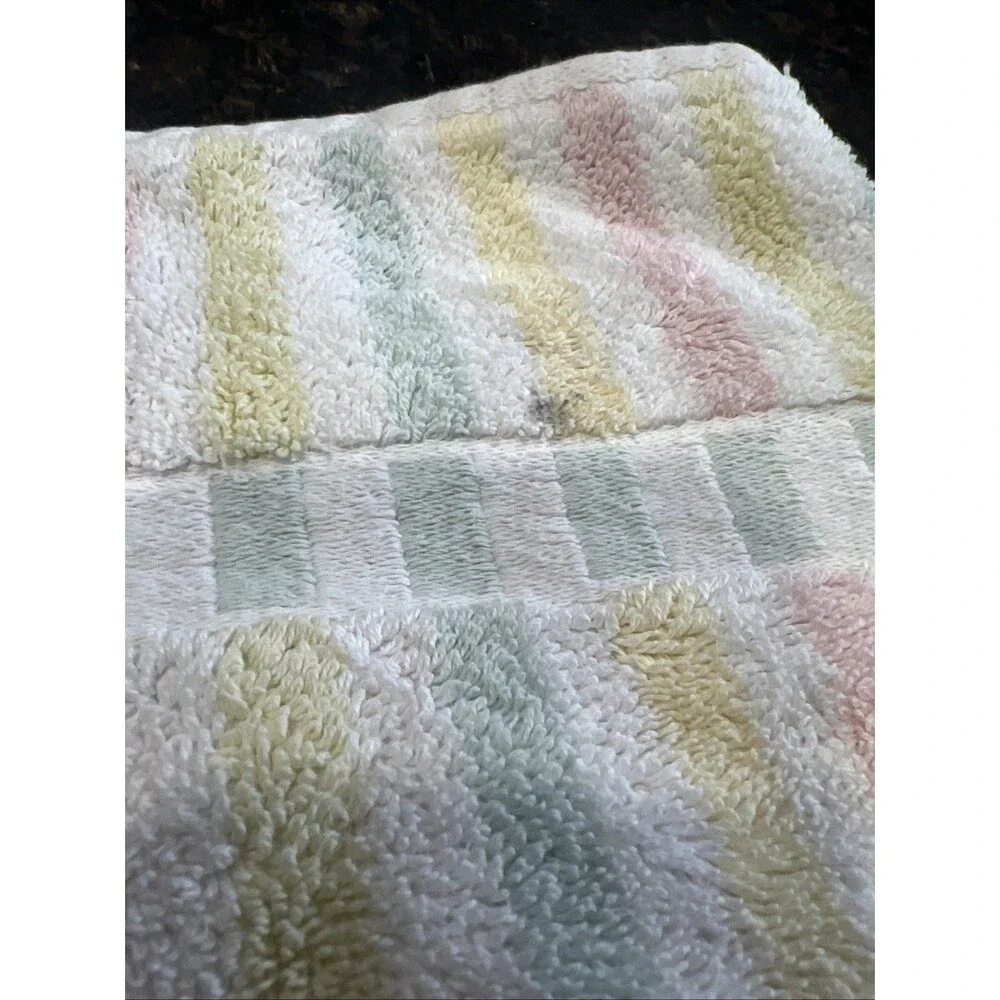Pastel Stripe Towels Vintage White Pink Green USA Cotton Set of 3 | 46x24 3/4